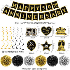 50Th Wedding Anniversary Party Decorations Supplies Kit – 41PCS Black Gold Happy