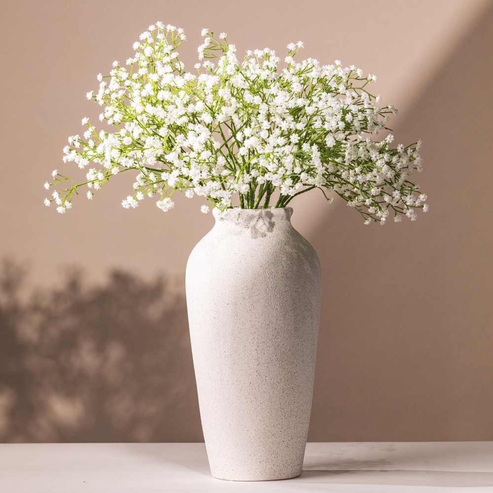 Laurel&Vine 12″ Tall White Ceramic Vase, Speckled Textured Minimalist, with 1…
