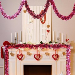 Valentines Day Decorations 29.5Ft Heart Tinsel Garland 3PCS Red Pink White