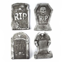 4 x Tombstones 36cm Gravestone Halloween Decoration Graveyard Polystyrene Prop