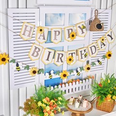 3PC Felt Sunflower Happy Banner,Party Decorations Pre-Strung 3D Sign with Bee…