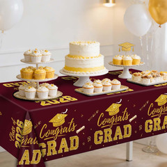 Graduation Decorations 2026, Maroon and Gold Graduation Tablecloths, 2-Pack Cong
