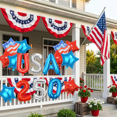 16 Pcs Fourth of July Decorations Balloons Kit, Patriotic Red White Blue USA Sta