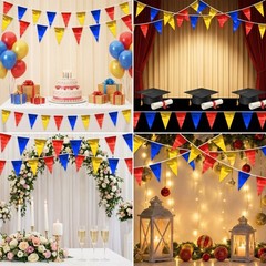 40M/130FT Gold Blue Red Glitter Triangle Pennant Banner Flag Metallic Bunting…