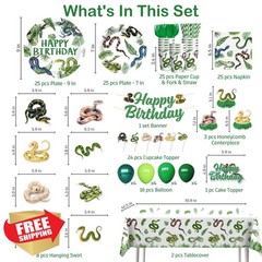 Snake Party Decorations, Reptile Snake Birthday Party Banner, Hanging Swirls,…