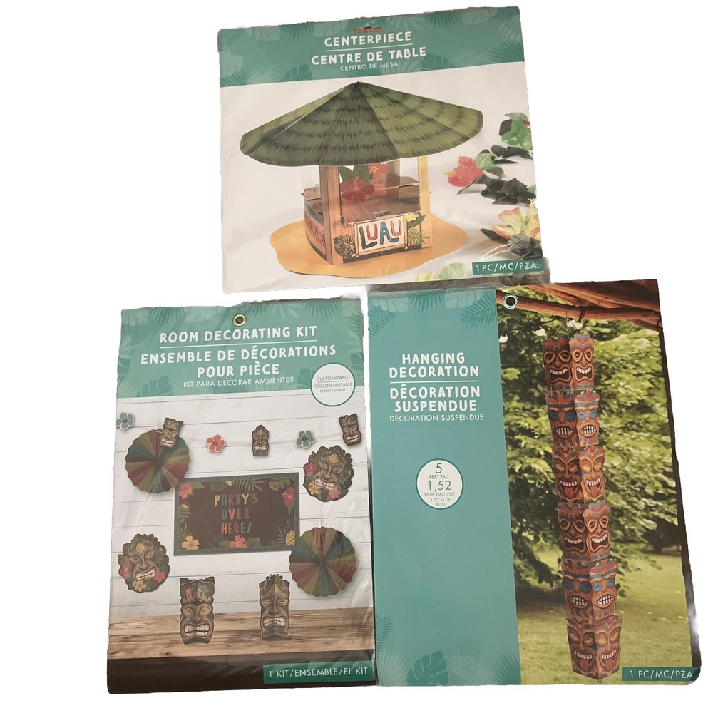 Tiki Party Decorations 3 Piece Lot Center Piece Room Decor Kit Hanging