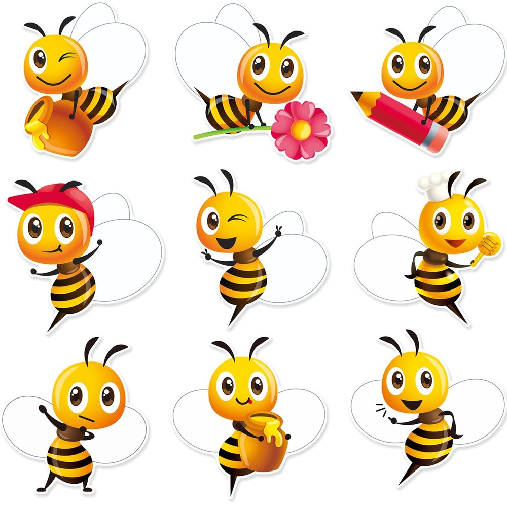 90Pcs 5In Bee Paper Cutouts with 180Pcs Glue Points,Bee Cut Outs Bulletin Boa…