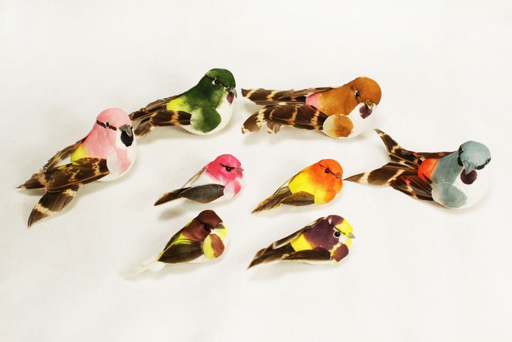 12 Pc Set of Mushroom Bird Decorations Craft Home and Garden Ornaments