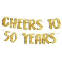 Pre-Strung Cheers to 50 Years Glitter Banner – 50th Birthday and Gold