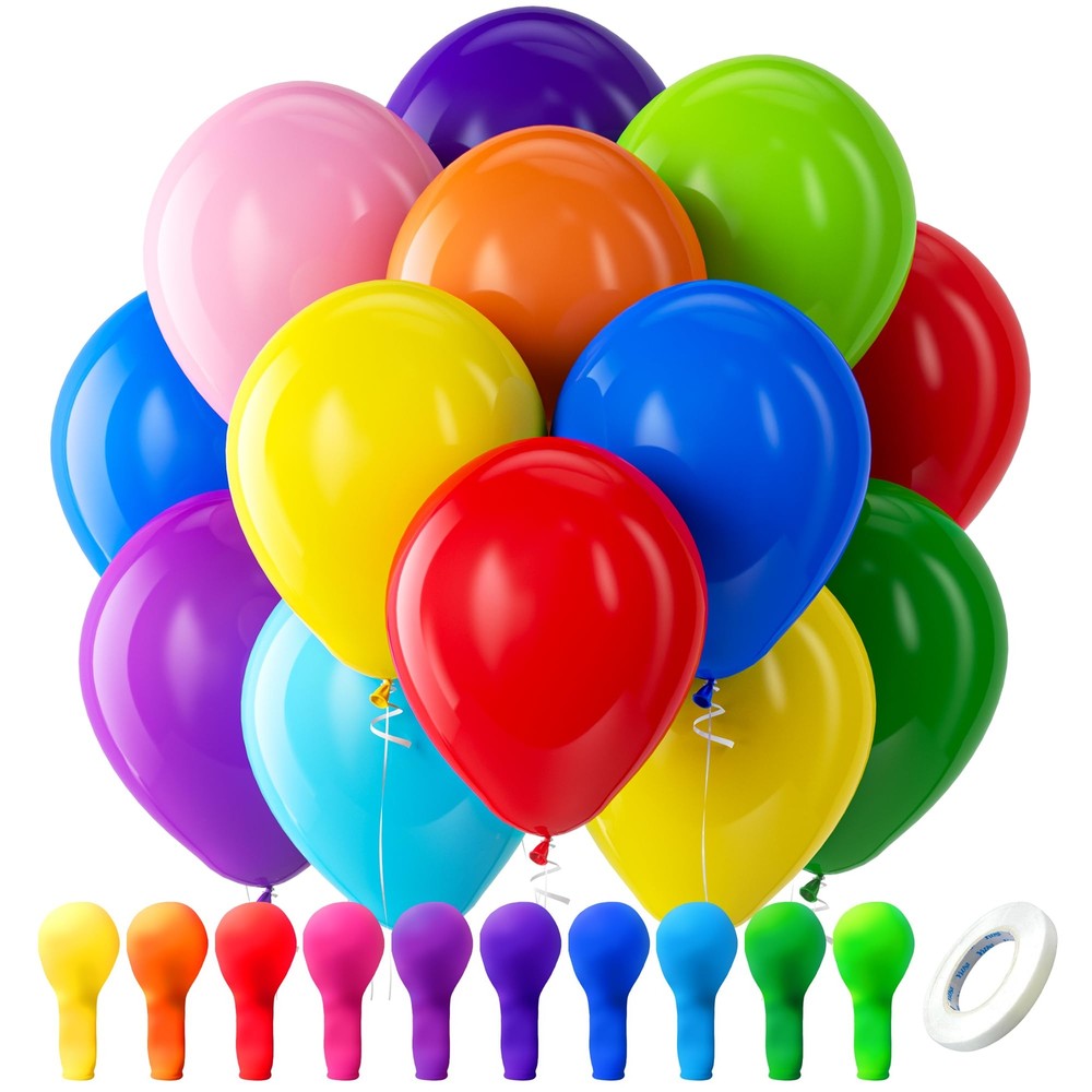 Assorted Rainbow Latex Balloons 100 Pack 12 inch Round Helium Bright …