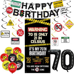 70Th Birthday Decorations Men Women, Caution Logo 70 Is Only 21 in Celsius Banne