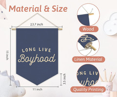 Navy Blue Boy Room Decor,Long Live Boyhood Canvas Banner Nursery Playroom Wall D