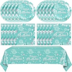 41Pcs Teal Birthday Decorations for Women Girls,Teal Silver Tableware Set Party