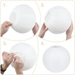 20PCS White Paper Lanterns with Lights, round Hanging Chinese Lanterns Decorativ