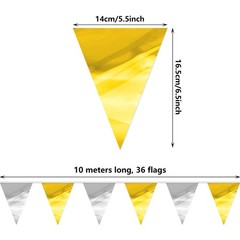 3P Gold Silver Party Decorations – Metallic Fabric Triangle Pennant Banner Fl…