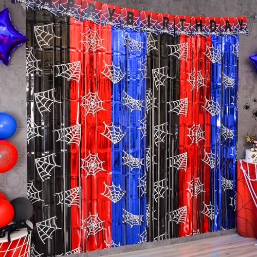 Spider Web Birthday Decorations, 2 Pack Spider Party Red Black and Blue