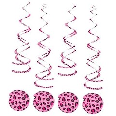 15 Pcs Cheetah Party Supplies Leopard Hanging Swirls Whirls Animal Print Pink
