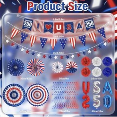 USA 250th Anniversary Party Decor 33Pc Banner Fans Balloons 4th of July