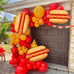 6PCS Large Hot Dog Shape Balloons Hot Dog Helium Foil Balloons Picnic Snacks BBQ