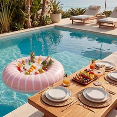 3 Pack Inflatable Floating Drink Holder, Pink Stripe Pool Bar Tray, Portable …