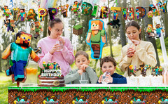 Minecraft Birthday Party Supplies,52Pcs Minecraft Decorations Banners Tablecloth