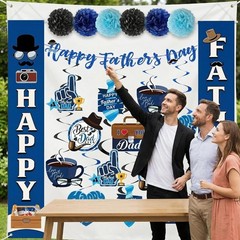 Fathers Day Decorations Kit Banner Swirls Pom-Poms Party Supplies Home