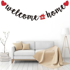 Black Welcome Home Banner – Glitter Welcome Decoration for Housewarming, Mili…