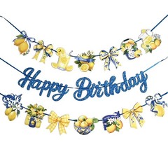 Lemon Happy Birthday Banners Yellow blue Lemongrass Birthday Party Decor