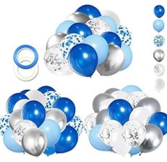 Royal Blue Confetti Latex Balloons, 50pcs 12 inch Light Blue Baby Blue and White