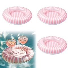 3 Pack Inflatable Floating Drink Holder, Pink Stripe Pool Bar Tray, Portable …
