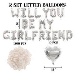 2 Set Silver Will You Be My Girlfriend Balloons – 42pcs 16″ Letter Balloon 12…