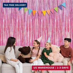 2 Pack Glitter Pink Backdrop, 3.28 FT x 7.05 FT Birthday Party Decorations, Lase