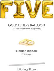 FIVE Balloons Banner Gold 5Th Birthday Party Decorations Sign