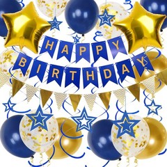 Navy Blue Gold Birthday Decorations, Happy Birthday Banner and Gold Star Ball…
