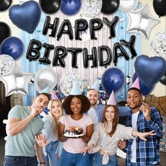Navy Blue and Black Decorations for Men,Blue Black White Balloons Happy Birth…