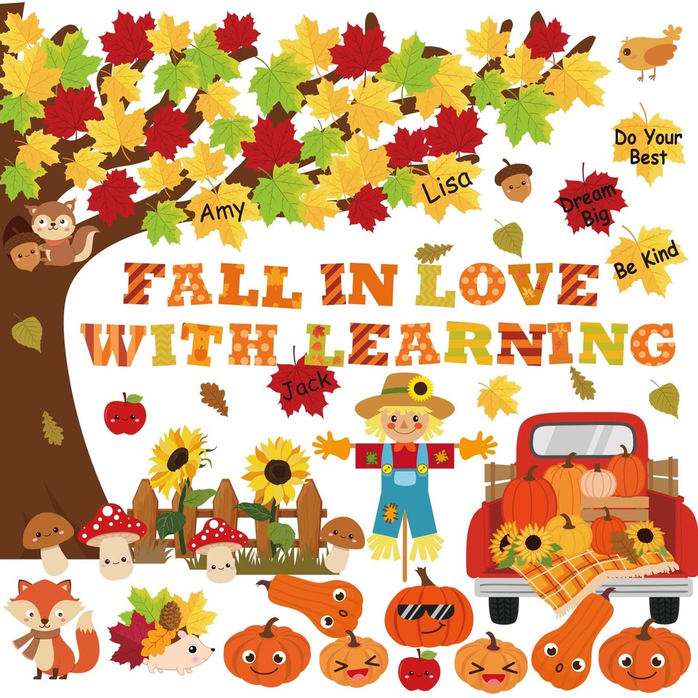 120 PCS Fall Bulletin Board Decorations Autumn Scarecrow Pumpkin Cutouts