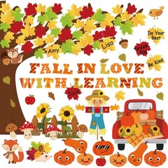 120 PCS Fall Bulletin Board Decorations Autumn Scarecrow Pumpkin Cutouts