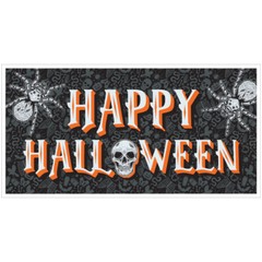 Happy Halloween 65″ Plastic Horizonal Giant Banner Spider Skull Orange Black