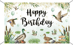 Mallard Duck Party Backdrop Hunting Theme Birthday Banner for One Lucky Duck Dec
