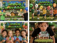 Pixel Birthday Party Decorations Party Supplies Set Including Backdrop Tableware