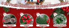 Timer 8 Mode – 9Ft by 10 Inch Prelit Christmas Garland with 50 Warm Lights,Thick