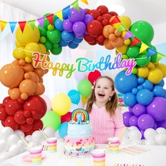 164Pcs Rainbow Balloon Arch Kit with Red Purple Yellow Blue Orange White Lime