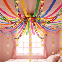 800Pcs Paper Party Decoration Kit—8 Colors Paper Chain Strips, Crepe Paper Strea
