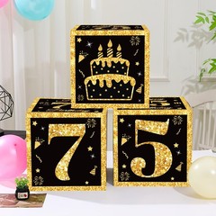 75th Birthday Decorations Boxes for Men- 3PCS Black Gold Happy 75th Birthday …