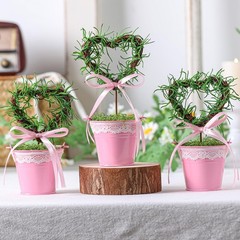 3 Pcs Valentines Day Artificial Heart Topiary Potted Tree Plants Greenery