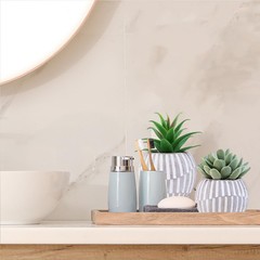 Winlyn 3 Pack Artificial Succulent Plants in Gray Geometric Concrete Green