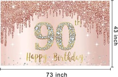Happy 90Th Birthday Banner Backdrop Decorations for Women, Rose Gold 90 Birthday