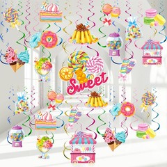 Sweet Candy Party Decorations Lollipop Donut Ice Cream Hanging Swirls 55 PCS