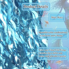 2 Pack Teal Blue Shiny Wavy Tinsel Foil Fringe Table Skirts Table Decorations