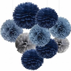 Navy Dusty Blue and Gray Hanging Flowers Tissue Pom Poms Party Decorations Wa…